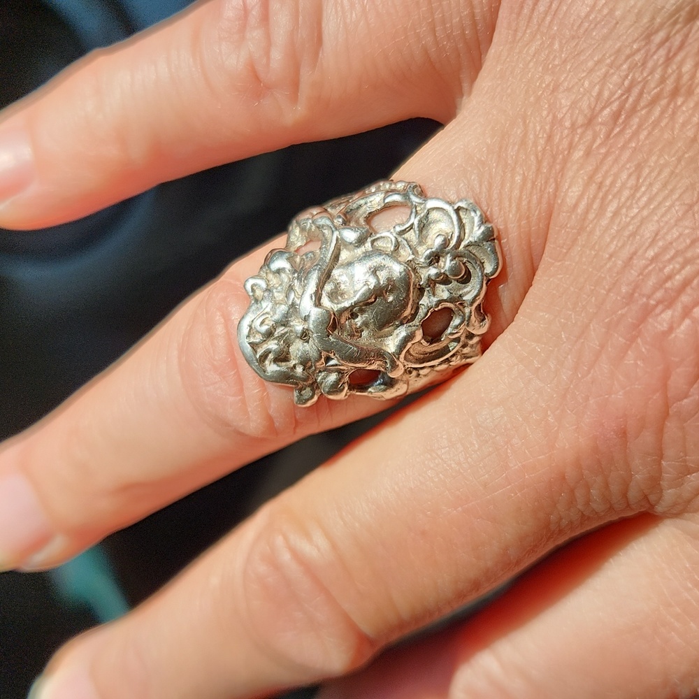 art nouveau flower fairy statement ring sterling silver